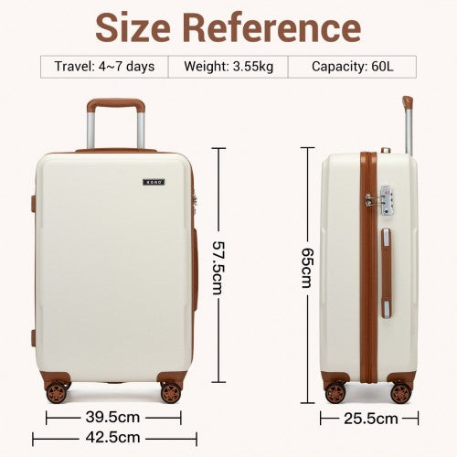 Kono KSK2494 24-inch cream and brown suitcase – set view