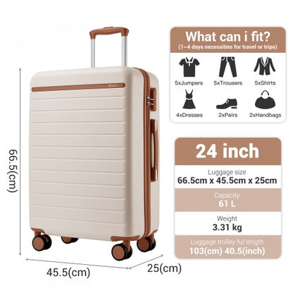 Kono KSK2584 24-inch cream and brown suitcase – detail view 24