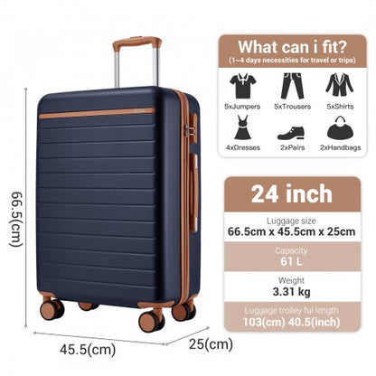 Kono KSK2584 24-inch navy and brown suitcase – detail view 24