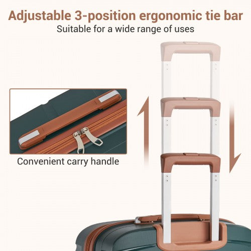 KSK2591 - Kono 24-Inch PP Modern Scratch-Resistant Medium Suitcase with TSA Lock & Stylish Brown Accents - Green and Brown