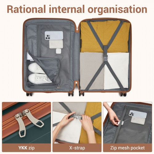 KSK2591 - Kono 24-Inch PP Modern Scratch-Resistant Medium Suitcase with TSA Lock & Stylish Brown Accents - Green and Brown