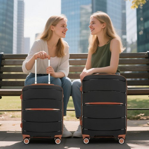KSK2591 - Kono 24-Inch PP Modern Scratch-Resistant Medium Suitcase with TSA Lock & Stylish Brown Accents - Black and Brown