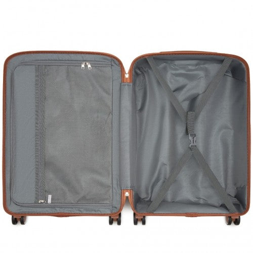 KSK2591 - Kono 24-Inch PP Modern Scratch-Resistant Medium Suitcase with TSA Lock & Stylish Brown Accents - Black and Brown