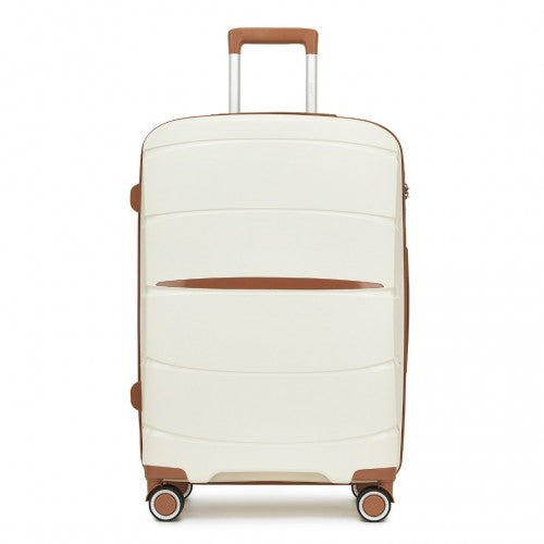 KSK2591 - Kono 24-Inch PP Modern Scratch-Resistant Medium Suitcase with TSA Lock & Stylish Brown Accents - Cream and Brown