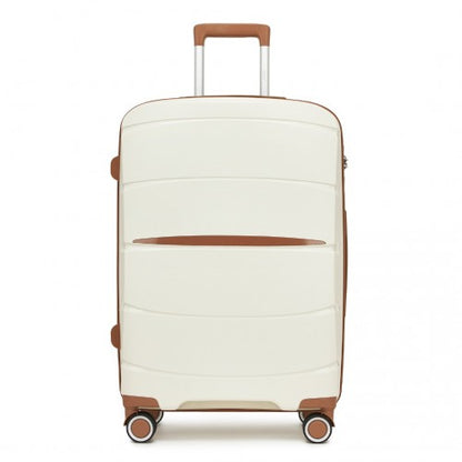 KSK2591 - Kono 24-Inch PP Modern Scratch-Resistant Medium Suitcase with TSA Lock & Stylish Brown Accents - Cream and Brown