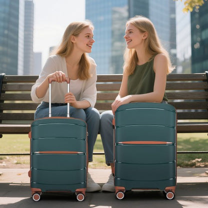 KSK2591 - Kono 24-Inch PP Modern Scratch-Resistant Medium Suitcase with TSA Lock & Stylish Brown Accents - Green and Brown