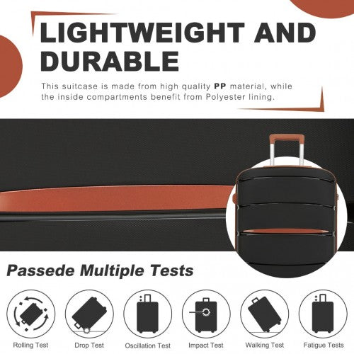 KSK2591 - Kono 24-Inch PP Modern Scratch-Resistant Medium Suitcase with TSA Lock & Stylish Brown Accents - Black and Brown