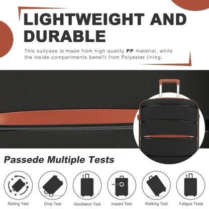 KSK2591 - Kono 24-Inch PP Modern Scratch-Resistant Medium Suitcase with TSA Lock & Stylish Brown Accents - Black and Brown