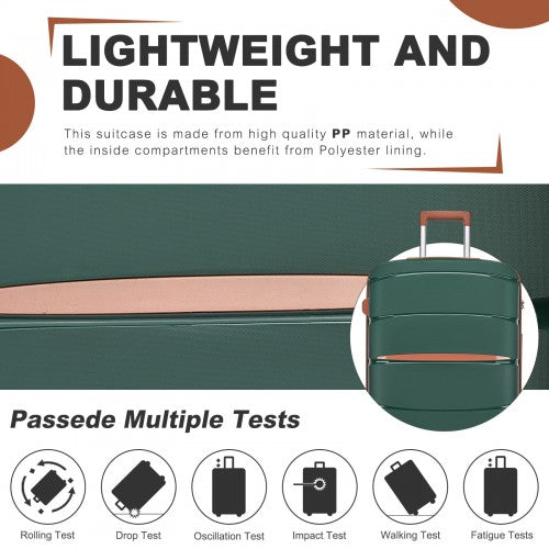 KSK2591 - Kono 24-Inch PP Modern Scratch-Resistant Medium Suitcase with TSA Lock & Stylish Brown Accents - Green and Brown