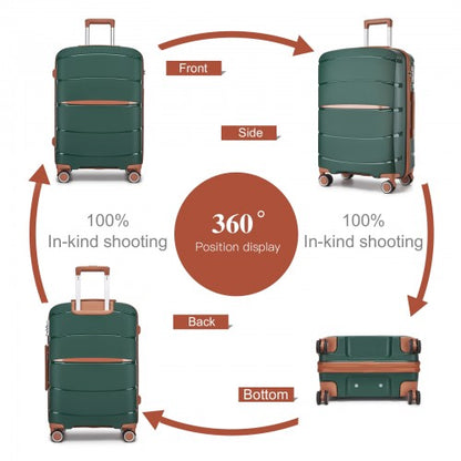 KSK2591 - Kono 24-Inch PP Modern Scratch-Resistant Medium Suitcase with TSA Lock & Stylish Brown Accents - Green and Brown