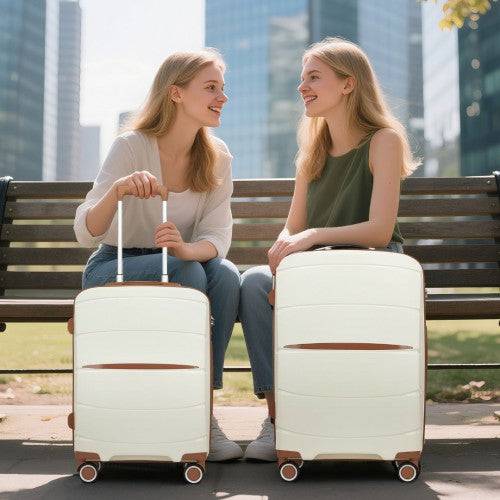 KSK2591 - Kono 24-Inch PP Modern Scratch-Resistant Medium Suitcase with TSA Lock & Stylish Brown Accents - Cream and Brown