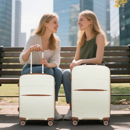 KSK2591 - Kono 24-Inch PP Modern Scratch-Resistant Medium Suitcase with TSA Lock & Stylish Brown Accents - Cream and Brown