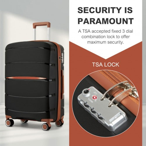 KSK2591 - Kono 24-Inch PP Modern Scratch-Resistant Medium Suitcase with TSA Lock & Stylish Brown Accents - Black and Brown