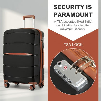 KSK2591 - Kono 24-Inch PP Modern Scratch-Resistant Medium Suitcase with TSA Lock & Stylish Brown Accents - Black and Brown
