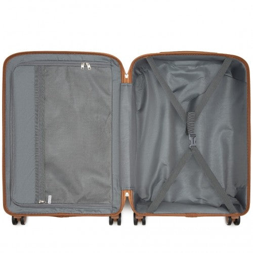 KSK2591 - Kono 24-Inch PP Modern Scratch-Resistant Medium Suitcase with TSA Lock & Stylish Brown Accents - Navy and Brown