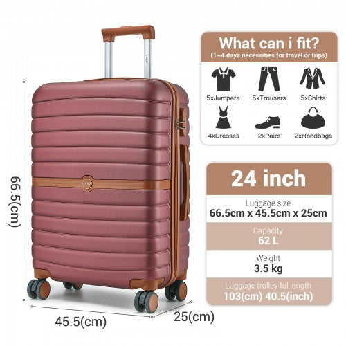 Kono KSK2592 24-inch burgundy and brown suitcase – detail view 24