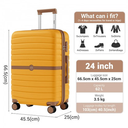Kono KSK2592 24-inch yellow and brown suitcase – detail view 24