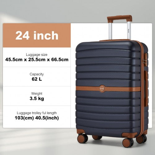 Kono KSK2592 24-inch navy and brown suitcase – detail view 24