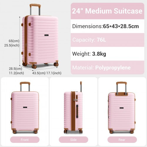 Kono KSK2595 24-inch pink and brown suitcase – detail view 24