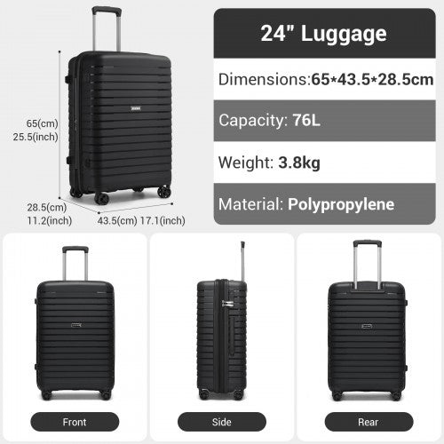 Kono KSK2595 24-inch black suitcase – detail view 24