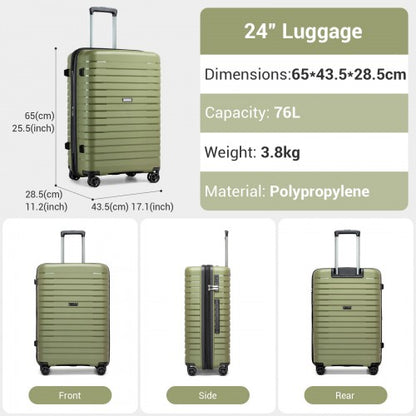 Kono KSK2595 24-inch green and black suitcase – detail view 24