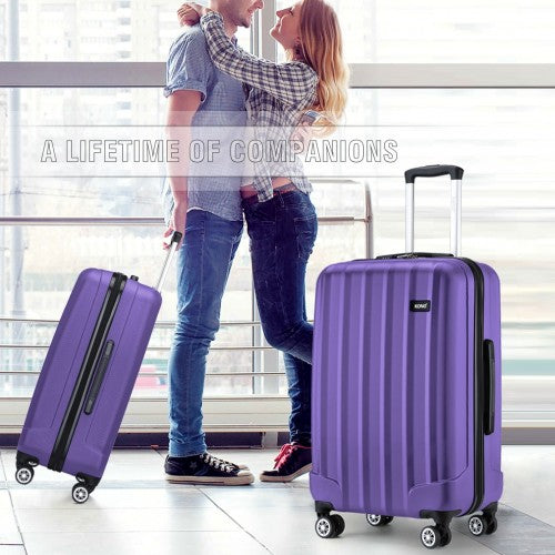 K1773-1L - Kono 28 Inch Striped ABS+PC Hard Shell Luggage with 360-Degree Spinner Wheels - Purple