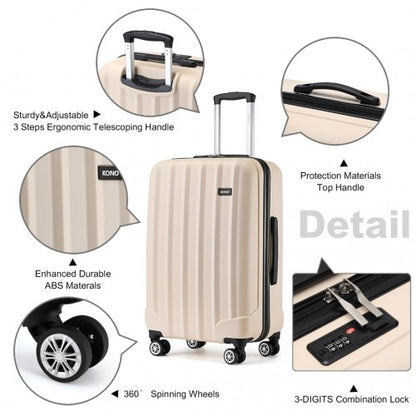 K1773-1L - Kono 28 Inch Striped ABS+PC Hard Shell Luggage with 360-Degree Spinner Wheels - Beige