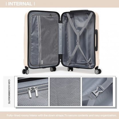 K1773-1L - Kono 28 Inch Striped ABS+PC Hard Shell Luggage with 360-Degree Spinner Wheels - Beige