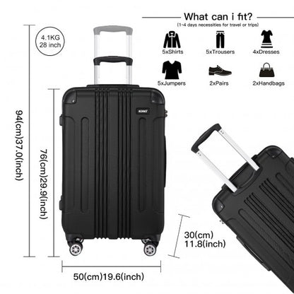 K1777-1L - Kono 28 Inch ABS Lightweight Compact Hard Shell Travel Luggage For Extended Journeys - Black