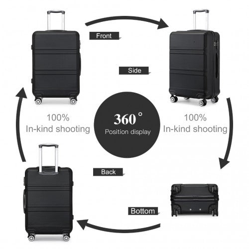 K1871-1L - Kono ABS 28 Inch Sculpted Horizontal Design Suitcase - Black