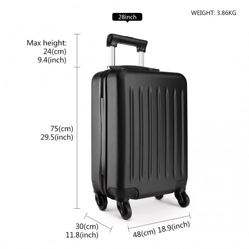 K1872L - Kono 28 Inch ABS Hard Shell Luggage 4 Wheel Spinner Suitcase - Black