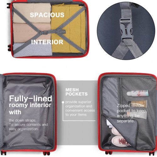K2092L - Kono 28 Inch Bright Hard Shell PP Suitcase - Classic Collection - Red