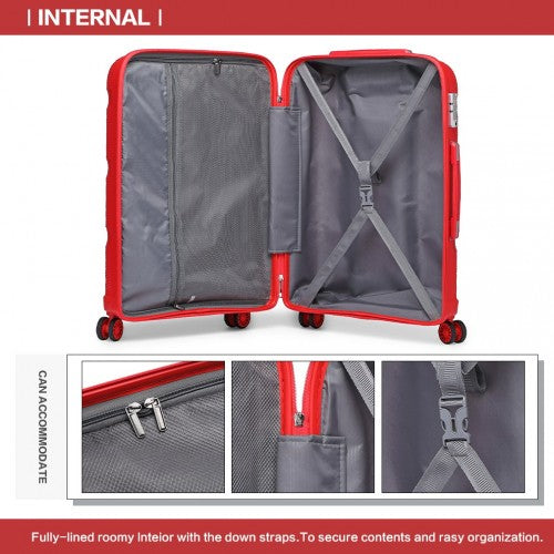 K2092L - Kono 28 Inch Bright Hard Shell PP Suitcase - Classic Collection - Red