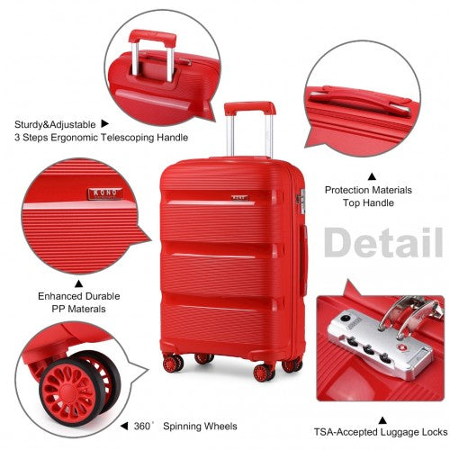 K2092L - Kono 28 Inch Bright Hard Shell PP Suitcase - Classic Collection - Red