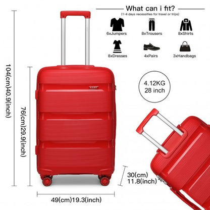 K2092L - Kono 28 Inch Bright Hard Shell PP Suitcase - Classic Collection - Red
