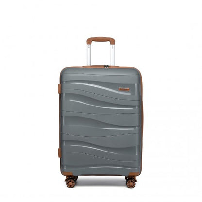 K2094L - Kono 28 Inch Lightweight Polypropylene Hard Shell Suitcase With TSA Lock - Grey And Brown