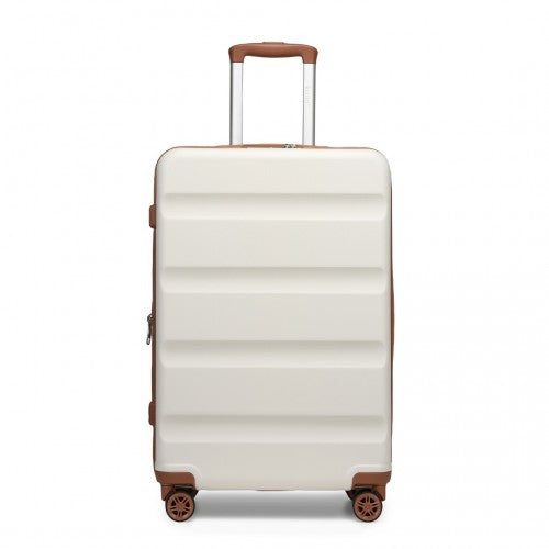 KSK2482 - Kono 28 Inch Expandable Horizontal Engraved Hard Shell ABS+PC Check-In Suitcase with TSA Lock - Cream