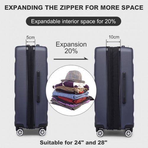 KSK2482 - Kono 28 Inch Expandable Horizontal Engraved Hard Shell ABS+PC Check-In Suitcase with TSA Lock - Navy