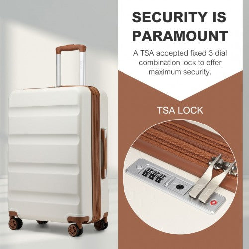 KSK2482 - Kono 28 Inch Expandable Horizontal Engraved Hard Shell ABS+PC Check-In Suitcase with TSA Lock - Cream