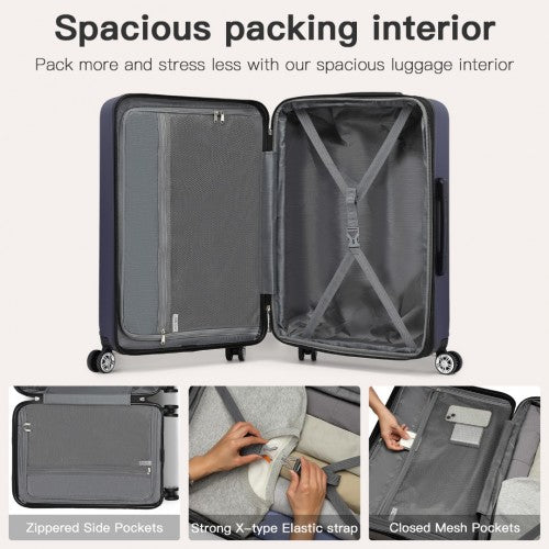 KSK2482 - Kono 28 Inch Expandable Horizontal Engraved Hard Shell ABS+PC Check-In Suitcase with TSA Lock - Navy