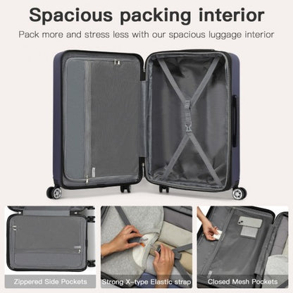 KSK2482 - Kono 28 Inch Expandable Horizontal Engraved Hard Shell ABS+PC Check-In Suitcase with TSA Lock - Navy