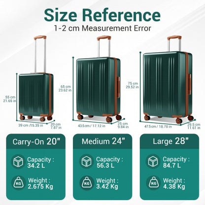 KSK2583 - Kono Premium ABS+PC 28 Inch Hard Shell Large Travel Suitcase for Long Haul Travel with TSA Lock - Green and Brown