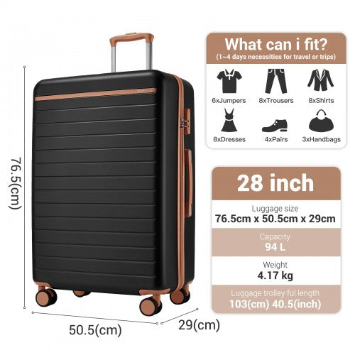 Kono KSK2584 28-inch black and brown suitcase – detail view 28