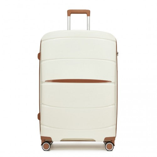 KSK2591 - Kono 28-Inch PP Modern Scratch-Resistant Large Suitcase with TSA Lock & Stylish Brown Accents - Cream and Brown