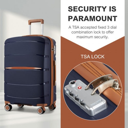 KSK2591 - Kono 28-Inch PP Modern Scratch-Resistant Large Suitcase with TSA Lock & Stylish Brown Accents - Navy and Brown