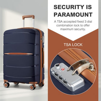 KSK2591 - Kono 28-Inch PP Modern Scratch-Resistant Large Suitcase with TSA Lock & Stylish Brown Accents - Navy and Brown