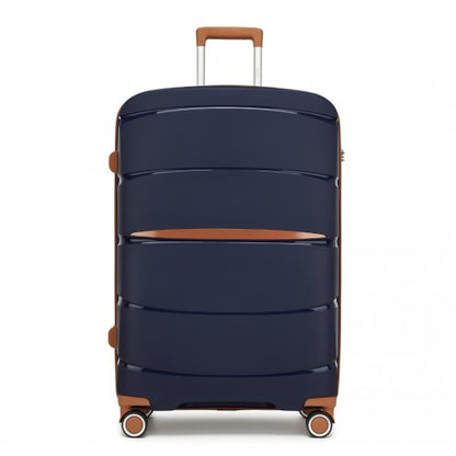 KSK2591 - Kono 28-Inch PP Modern Scratch-Resistant Large Suitcase with TSA Lock & Stylish Brown Accents - Navy and Brown