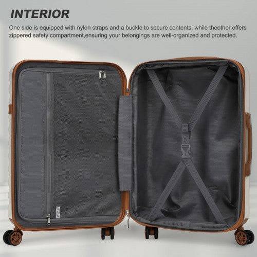 KSK2484 - Kono 32-Inch ABS+PC Extra Large Hard Shell Spinner Suitcase with Telescopic Handle - Cream and Brown