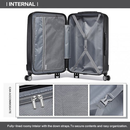 K1773-1L - Kono 19/24/28 Inch 3 Piece Set Striped ABS+PC Hard Shell Luggage with 360-Degree Spinner Wheels - Black