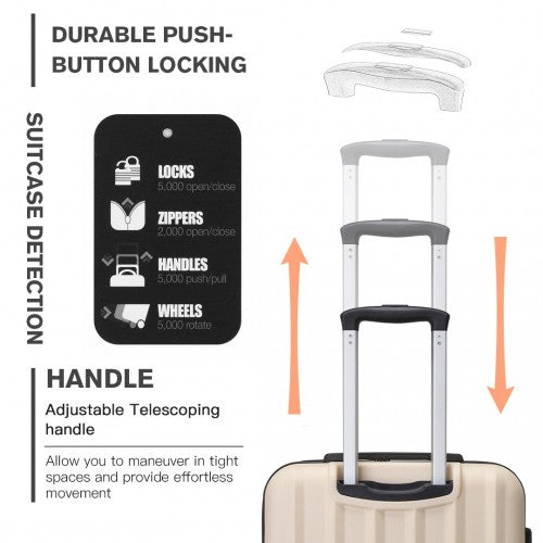 K1773-1L - Kono 19/24/28 Inch 3 Piece Set Striped ABS+PC Hard Shell Luggage with 360-Degree Spinner Wheels - Beige